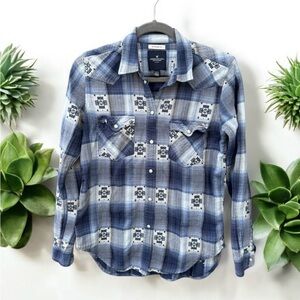 American Eagle Boyfriend Fit Western Plaid Button Down Oversized Small